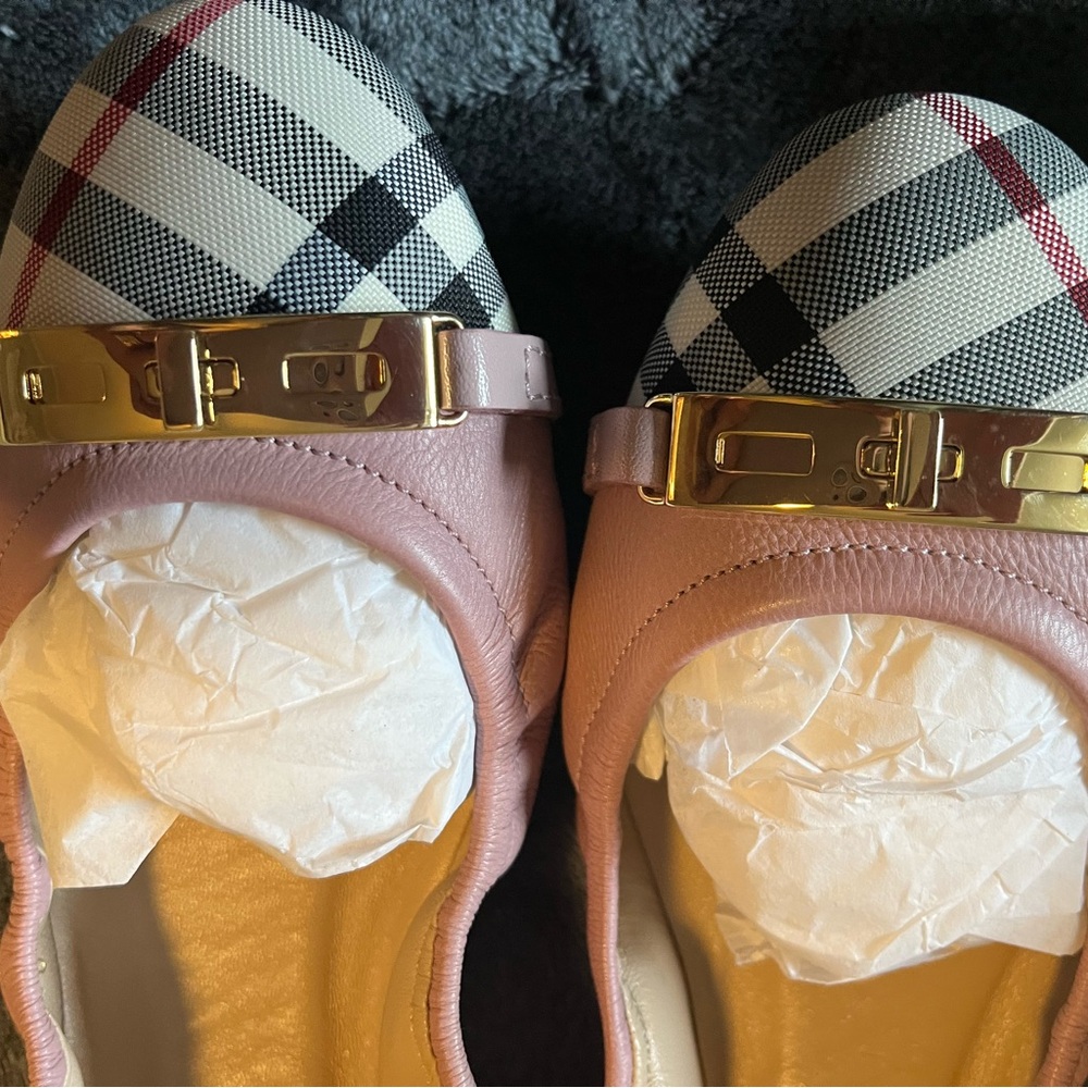 Burberry Pink Check Cap-Toe Ballet Flats - Picture 2 of 8